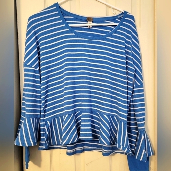 3/$30 - Women's Free People - long sleeve striped peplum shirt, size Small S - Picture 1 of 2